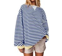 T Shirt Gestreift Damen Streifenshirt Damen Rosa Pullover Pullover Mit Rundhalsausschnitt Damen Damen Sweater Pulli Damen Pullover Damen Grün Pullover Damen Women'S Striped T-Shirt Langarmshirt