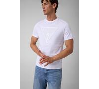 T-Shirt GUESS "CN SS CORE TRIANGLE LOGO TEE", Herren, Gr. XXL, pure weiß, Jersey, Obermaterial: 100% Baumwolle, unifarben, slim fit normal, Rundhals, abgesteppte Kante, Shirts T-Shirt, Rundhalsausschn