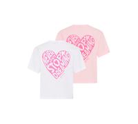 T-Shirt H.I.S "2er Pack H.I.S Shirts mit Rückenprint", Mädchen, Gr. 128/134, weiß, rosa, Single Jersey, Obermaterial: 100% Baumwolle, bedruckt, lässig geschnitten, Rundhals, Shirts T-Shirt, für Mädche