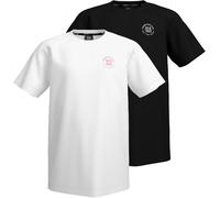 T-Shirt H.I.S "2er Pack Shirt mit Logoprint für Jungen", Jungen, Gr. 140/146, schwarz (schwarz, weiß), Single Jersey, Obermaterial: 100% Baumwolle, unifarben, Basic hüftlang, Rundhals, Shirts T-Shirt,