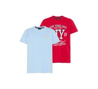 T-Shirt H.I.S "2er Pack Shirts mit HIS-Logos für Jungen", Jungen, Gr. 140/146, bunt (rot, hellblau), Single Jersey, Obermaterial: 100% Baumwolle, bedruckt, Basic, Rundhals, Shirts T-Shirt, modischer S
