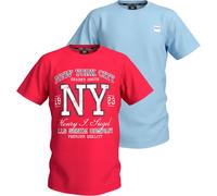 T-Shirt H.I.S "2er Pack T-Shirts HIS-Logo", Jungen, Gr. 176/182, rot, hellblau, Single Jersey, Obermaterial: 100% Baumwolle, bedruckt, Basic, Rundhals, Shirts T-Shirt, modischer Stil, Kurzarm, mit Log