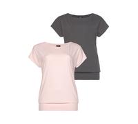 T-Shirt H.I.S "aus Viskose", Damen, Gr. 48/50, bunt (anthrazit, rosa), Obermaterial: 95% Viskose, 5% Elasthan. Obermaterial Melange: 57% Baumwolle, 38% Polyester, 5% Elasthan, figurumspielend, Shirts 