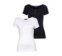 T-Shirt H.I.S, Damen, Gr. 32/34, schwarz-weiß (schwarz, weiß), Feinripp, Obermaterial: 100% Baumwolle, unifarben, Basic, sehr figurbetont, Shirts T-Shirt, Kurzarm, unifarben, aus Baumwolle, im Set erh