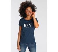 T-Shirt H.I.S, Damen, Gr. 36/38, blau (marine), Single Jersey, Obermaterial: 100% Baumwolle, bedruckt, figurumspielend, Rundhals, Shirts T-Shirt, bedruckt, für die Freizeit, aus Baumwolle, Topseller (