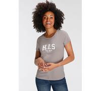 T-Shirt H.I.S, Damen, Gr. 40/42, grau (hellgrau), Single Jersey, Obermaterial: 100% Baumwolle, bedruckt, figurumspielend, Shirts T-Shirt, bedruckt, für die Freizeit, aus Baumwolle (25980421-40) hellgr