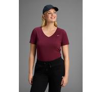 T-Shirt H.I.S, Damen, Gr. 40/42, rot (bordeaux), Obermaterial: 95% Baumwolle, 5% Elasthan, figurumspielend hüftbedeckend, V-Ausschnitt, Shirts T-Shirt, Kurzarm, figurfreundlicher Schnitt, unifarben, V