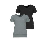 T-Shirt H.I.S, Damen, Gr. 44/46, grün (schwarz, petrol, geringelt), Single Jersey, Obermaterial: 87% Polyester, 13% Elasthan, figurumspielend hüftbedeckend, Shirts T-Shirt, Kurzarm, figurumspielende P