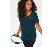 T-Shirt H.I.S, Damen, Gr. 52/54, blau (petrol), Obermaterial: 95% Baumwolle, 5% Elasthan, unifarben, figurumspielend hüftbedeckend, V-Ausschnitt, Shirts T-Shirt, Kurzarm, figurfreundlicher Schnitt, un