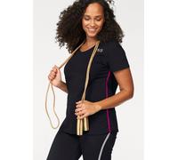 T-Shirt H.I.S, Damen, Gr. 52/54, schwarz, Obermaterial: 95% Baumwolle, 5% Elasthan, unifarben, figurumspielend hüftbedeckend, V-Ausschnitt, Shirts T-Shirt, Kurzarm, figurfreundlicher Schnitt, unifarbe