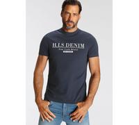 T-Shirt H.I.S, Damen, Gr. L (52/54), blau (marine), Single Jersey, Obermaterial: 100% Baumwolle, bedruckt, Basic schmal, Rundhals, Shirts T-Shirt, schmale Passform, bedrucktes Design, Rundhalsausschni