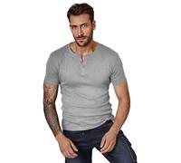 T-Shirt H.I.S, Damen, Gr. XXL, grau (grau, meliert), Feinripp, Obermaterial: 100% Baumwolle, meliert, Basic, körpernah normal, Rundhals, abgesteppte Kante, Shirts T-Shirt, mit aufwendiger Knopfleiste,