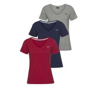 T-Shirt H.I.S "Essential-Basics", Damen, Gr. 44/46, bunt (blau, grau, rot), Obermaterial: 100% Baumwolle. Obermaterial Melange: 95% Baumwolle, 5% Viskose, bestickt, clean, unifarben, Basic, figurumspi