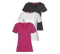 T-Shirt H.I.S "Essential-Basics", Damen, Gr. 48/50, pink (schwarz, pink, weiß), Obermaterial: 100% Baumwolle, bestickt, Basic, figurumspielend hüftlang, V-Ausschnitt, Shirts T-Shirt, hüftlange Passfor