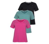 T-Shirt H.I.S "Essential-Basics", Damen, Gr. 52/54, bunt (schwarz, pink, türkis), Single Jersey, Obermaterial: 100% Baumwolle, unifarben, Basic, figurumspielend hüftlang, V-Ausschnitt, Shirts T-Shirt,