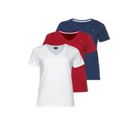 T-Shirt H.I.S "Essential-Basics", Damen, Gr. 56/58, bunt (marine, weiß, rot), Single Jersey, Obermaterial: 100% Baumwolle, bedruckt, clean, unifarben, Basic, figurumspielend hüftlang, V-Ausschnitt, Sh
