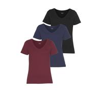 T-Shirt H.I.S "Essential-Basics vielseitig kombinierbar", Damen, Gr. 44/46, bunt (sz, nv, bordea), Obermaterial: 100% Baumwolle, clean, unifarben, Basic, figurumspielend hüftlang, V-Ausschnitt, Shirts