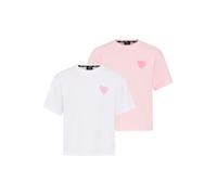 T-Shirt H.I.S "H.I.S 2er Pack T-Shirts mit Rückenprint", Mädchen, Gr. 152/158, weiß, rosa, Single Jersey, Obermaterial: 100% Baumwolle, bedruckt, lässig geschnitten, Rundhals, Shirts T-Shirt, für Mädc
