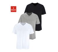T-Shirt H.I.S, Herren, Gr. 10/4XL, schwarz-weiß (grau, meliert, weiß, schwarz), Jersey, Obermaterial: 100% Baumwolle, unifarben, Basic, bequem normal, V-Ausschnitt, Shirts T-Shirt, mit V-Ausschnitt au
