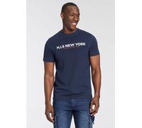 T-Shirt H.I.S, Herren, Gr. 3XL (64/66), blau (marine), Single Jersey, Obermaterial: 100% Baumwolle, bedruckt, schmal, Rundhals, gerader Abschluss, Shirts T-Shirt, Mit großem Frontprint (53274342-XXXL)