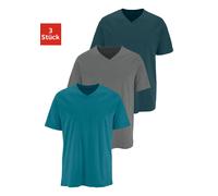 T-Shirt H.I.S, Herren, Gr. 5/M, grün (dunkelpetrol, dunkelgrau, petrol), Jersey, Obermaterial: 100% Baumwolle, unifarben, Basic, bequem normal, V-Ausschnitt, Shirts T-Shirt, mit V-Ausschnitt aus Baumw