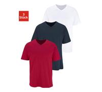 T-Shirt H.I.S, Herren, Gr. 7/XL, bunt (weiß, rot, marine), Jersey, Obermaterial: 100% Baumwolle, unifarben, Basic, bequem normal, V-Ausschnitt, Shirts T-Shirt, mit V-Ausschnitt aus Baumwolle, Unterhem