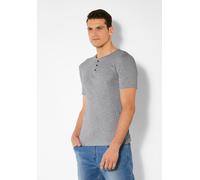 T-Shirt H.I.S, Herren, Gr. M, grau (grau, meliert), Feinripp, Obermaterial: 100% Baumwolle, meliert, Basic, körpernah normal, Rundhals, abgesteppte Kante, Shirts T-Shirt, mit aufwendiger Knopfleiste,