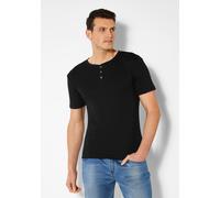 T-Shirt H.I.S, Herren, Gr. M, schwarz, Feinripp, Obermaterial: 100% Baumwolle, unifarben, Basic, körpernah normal, Rundhals, abgesteppte Kante, Shirts T-Shirt, mit aufwendiger Knopfleiste, perfekt als