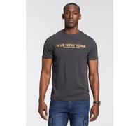 T-Shirt H.I.S, Damen, Gr. S (44/46), grau (anthrazit), Single Jersey, Obermaterial: 100% Baumwolle, bedruckt, schmal, Rundhals, gerader Abschluss, Shirts T-Shirt, Mit großem Frontprint (73060627-S) an