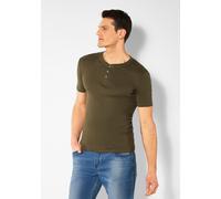 T-Shirt H.I.S, Herren, Gr. XL, grün (khaki), Feinripp, Obermaterial: 100% Baumwolle, unifarben, Basic, körpernah normal, Rundhals, abgesteppte Kante, Shirts T-Shirt, mit aufwendiger Knopfleiste, perfe