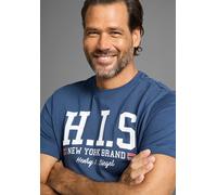 T-Shirt H.I.S, Herren, Gr. XXL (60/62), blau, Single Jersey, Obermaterial: 100% Baumwolle, bedruckt, slim fit, Rundhals, Shirts T-Shirt, mit trendigem Markenlogo im Collage-Look (88566603-XXL) blau