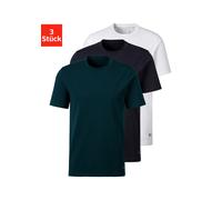 T-Shirt H.I.S "Unterziehshirt mit Rundhals", Damen, Gr. L, bunt (petrol, navy, weiß), Single Jersey, Obermaterial: 95% Baumwolle, 5% Elasthan, unifarben, Basic, bequem normal, Rundhals, abgesteppte Ka