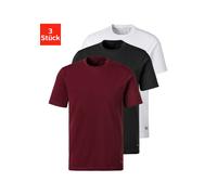 T-Shirt H.I.S "Unterziehshirt mit Rundhals", Herren, Gr. XL, bunt (bordeaux, schwarz, weiß), Single Jersey, Obermaterial: 95% Baumwolle, 5% Elasthan, unifarben, Basic, bequem normal, Rundhals, abgeste