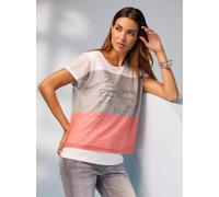 T-Shirt HEINE "Druck-Shirt", Damen, Gr. 42, beige (ecru, sesam, bedruckt), 95% Viskose, 5% Elasthan, Netzware:5% Elasthan, 95% Polyester, gemustert, mehrfarbig, Rundhals, Shirts T-Shirt (92591126-42) 