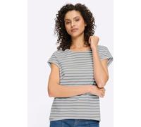 T-Shirt HEINE "Ringelshirt", Damen, Gr. 44, grau (weiß, steingrau, geringelt), 100% Baumwolle, gemustert, mehrfarbig, Rundhals, Shirts T-Shirt (54166023-44) weiß, steingrau, geringelt