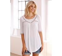 T-Shirt HEINE "Shirt", Damen, Gr. 34, weiß, 100% Viskose, Spitze:100% Baumwolle, unifarben, Rundhals, Shirts T-Shirt (99212867-34) weiß