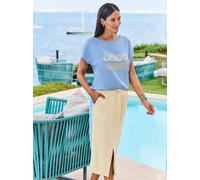 T-Shirt HEINE "Shirt", Damen, Gr. 42, himmelblau, sand, 55% Viskose, 40% Polyester, 5% Elasthan, gemustert, mehrfarbig, unifarben, U-Boot-Ausschnitt, Shirts T-Shirt (66012561-42) himmelblau, sand