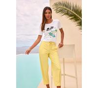 T-Shirt HEINE "T-Shirt", Damen, Gr. 42, gelb (weiß, zitrone, bedruckt), 95% Baumwolle, 5% Elasthan, bedruckt, gemustert, mehrfarbig, Rundhals, Shirts T-Shirt (17234018-42) weiß, zitrone, bedruckt
