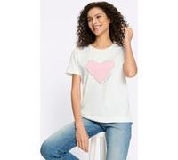 Kurzarmshirt HEINE "T-Shirt", Damen, Gr. 44, weiß (hellrosé), 100% Baumwolle, bedruckt, gemustert, mehrfarbig, Rundhals, Shirts (65010428-44) hellrosé