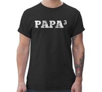T-Shirt Herren - 3-Fach Papa I 3 Kinder - L - Schwarz - Vater Shirt Vatertagsgeschenk Tshirt Vatertag 3fach Shirts männer Vatertagsgeschenke väter Fach t-Shirts Geschenk Fuer maennertag papatag