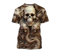 T-Shirt Herren 3D Druck Grafik Lustige Tshirt mit Totenkopf Print Kurzarm Neuheit Tee Rundhals Shirts Regular Fit Freizeitshirt Männer Casual Tshirt