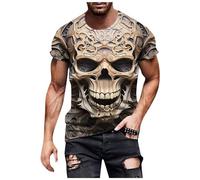 T-Shirt Herren 3D-Druck Kurzarm T Shirts mit Totenkopf Aufdruck Tshirt für Herren Retro Gothic Skull 3D-Buchstaben Trendig Bedrucktes Rundhals-Sweatshirt Oberteile Sport Top