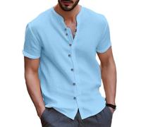 T-Shirt Herren Business Casual T-Shirt Herren Kurzarm Herren Mode T-Shirt Herren Kariert T-Shirt Herren Strickwaren Herren Einfarbig T-Shirt Herren A-Sky Blue XXL