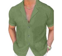 T-Shirt Herren Business Casual T-Shirt Herren Kurzarm Herren Mode T-Shirt Herren Kariert T-Shirt Herren Strickwaren Herren Einfarbig T-Shirt Herren N-Green L