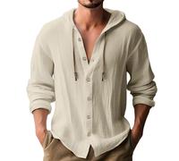 T-Shirt Herren Casual Mit Kapuze Einfarbig Longsleeve Tops Herren Knopfleiste Täglicher Verschleiß All-Match Basic Shirt Herren Jugend Klassisch Mode Langarmshirts Für Herren D-Apricot M