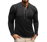 T-Shirt Herren Casual Mode Longsleeve T-Shirt Herren Klassisch All-Match Einfarbig T-Shirt Herren Slim Fit Komfortabel Leichte Longsleeve Tops Herren O-Black L