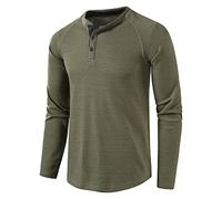 T-Shirt Herren Einfarbig Waffel Casual T-Shirt Herren Stretch Einfachheit All-Match Henley Shirt Herren Lange Ärmel Basic T-Shirt Herren D-Army Green M
