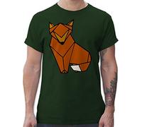 T-Shirt Herren - Eule, & Co. Geschenk - Origami Fuchs - M - Dunkelgrün - Wildnis Shirt tiermotiv Animal Print Tshirt Fuchs-Motiv t Tieren mit