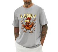 T Shirt Herren F-CAW-F ustiges Huhn Muster Tshirt Humor Chicken Tee Rundhalsausschnitt Kurzarm Shirt Baumwolle Oberteile Leicht Atmungsaktiv Freizeitshirt Stretch Weich Tops Light Gray XXXXXXL