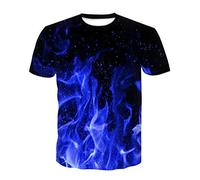 T Shirt Herren Farbe 3D Flamme Drucken, Tree1 Unisex Sommer T-Shirt Casual Rundhals Kurzarm Shirt Tops Männer Beiläufige Hemden Sport Tops Blusen Lustige S-6XL (Blaue Flamme,M)